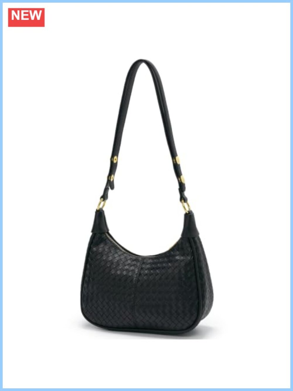 Woven Crescent Shoulder Bag Vegan Leather Small Purse with Zipper